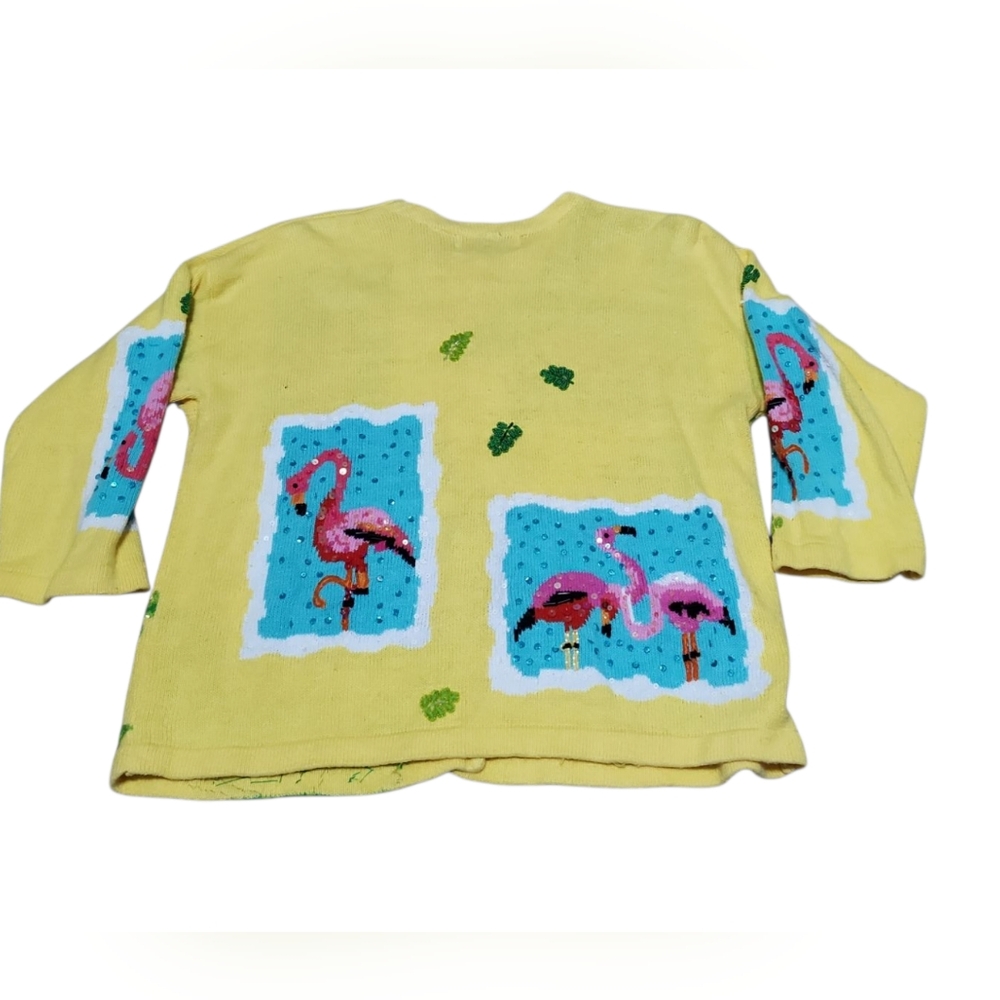 Vintage Jane's Closet Colorful Flamingo Sweater Cardigan Size‎ Medium - Picture 2 of 4